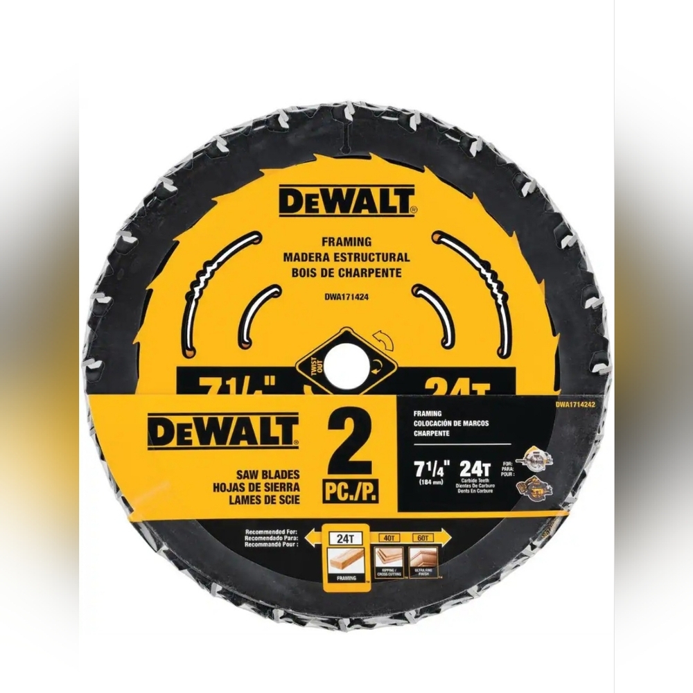 DEWALT 7-1/4" 24T Framing Circular Saw Blades - 2 Pack (Black/Yellow)